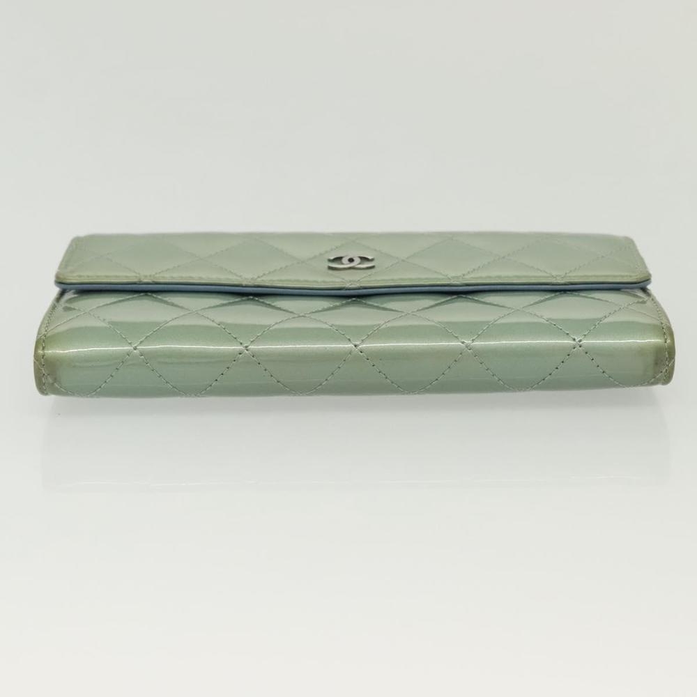 CHANEL Matelasse Long Wallet Enamel Green Silver CC Auth 138942 - Picture 7 of 16